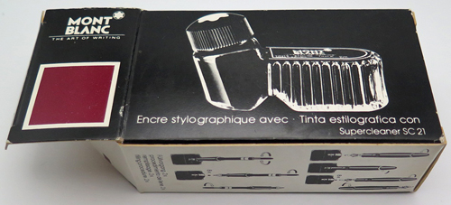 ITEM #MB INK: MONT BLANC CLASSIC BURGUNDY INK IN DESKTOP/DRAWER SIZE BOTTLE. 90% full & has been filtered.